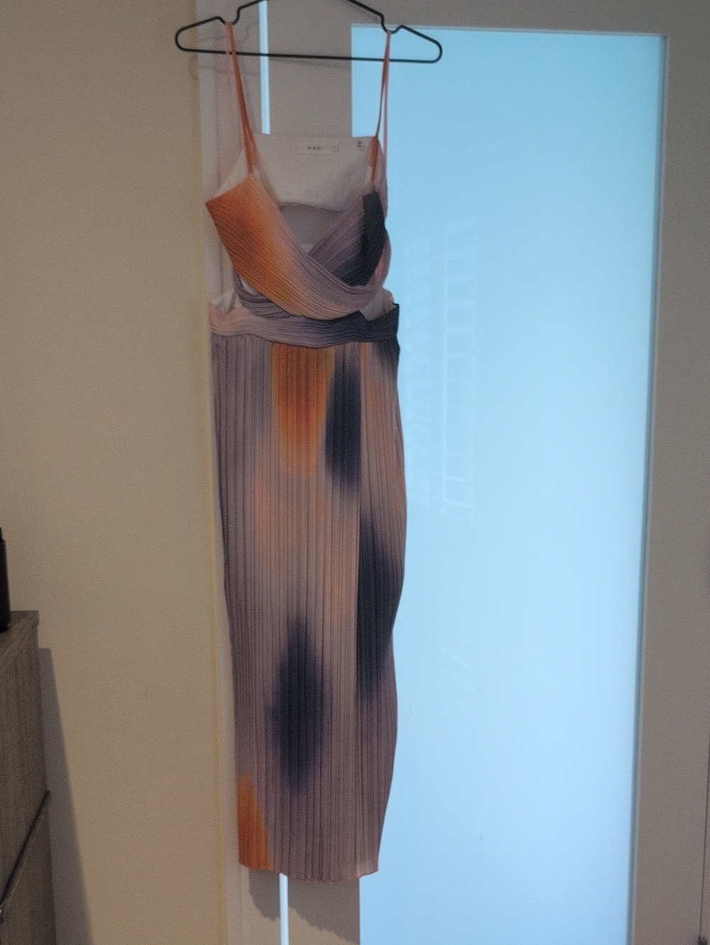 A.L.C. Lavender and Orange Pleated Spaghetti-Strap Midi Dress